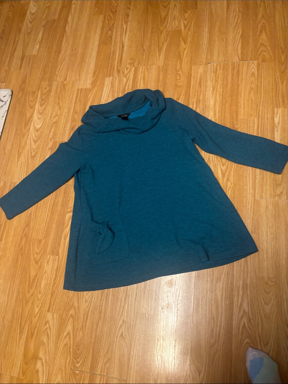 Ali Miles Teal Cowl Neck Tunic Sweater